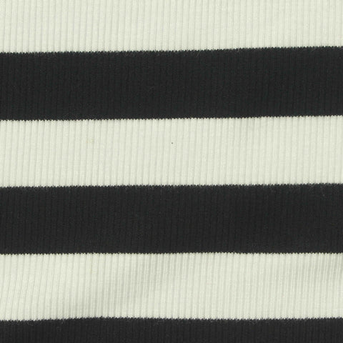 Black Horizontal-Stripe Rib Knit, Viscose, 320 gsm, 140 cm