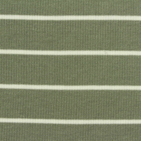 Green Horizontal-Stripe Rib Knit, Viscose, 290 gsm