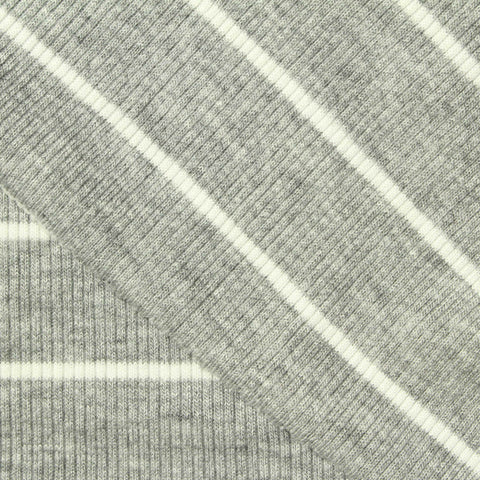 White Stripes Rib Knit, Viscose, 260 gsm
