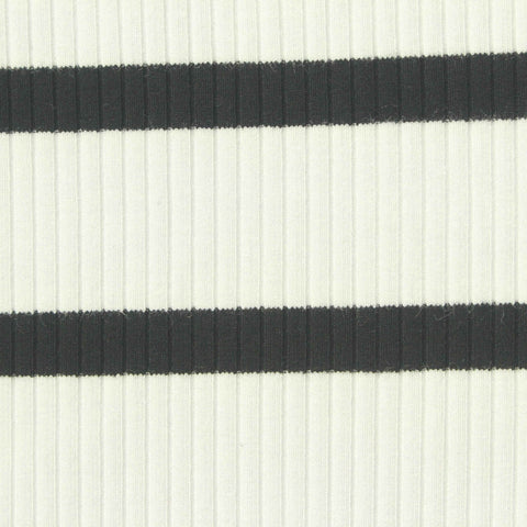 Black Horizontal-Stripe Rib Knit, Viscose, 400 gsm