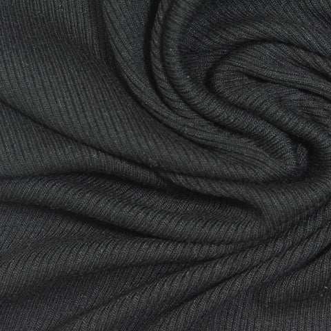 Viscose Stretch Rib Knit Fabric, 280 gsm, 120 cm — Black