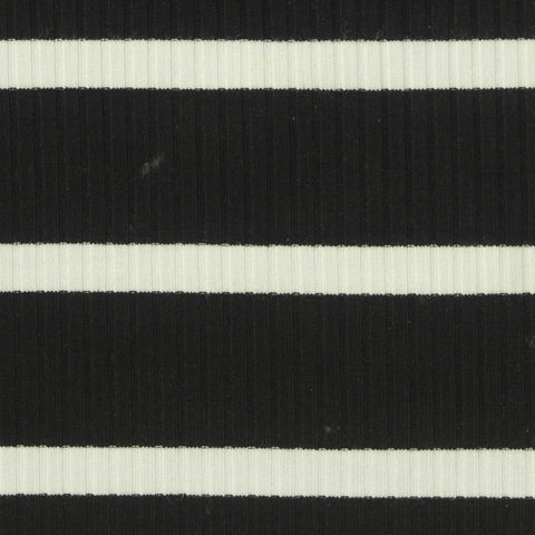 Black Horizontal-Stripe Rib Knit, Viscose, 320 gsm, 120 cm