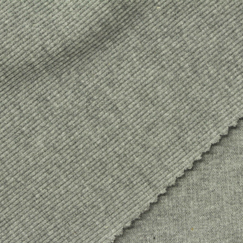 Grey Heathered-Marl Rib Knit, Poly-Cotton, 400 gsm