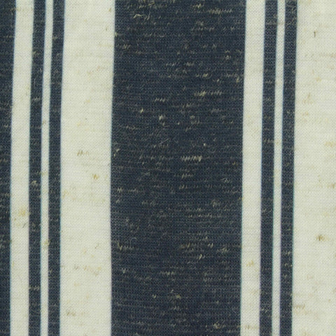 Dark Blue Vertical-Stripe Jersey Knit, Poly-Linen