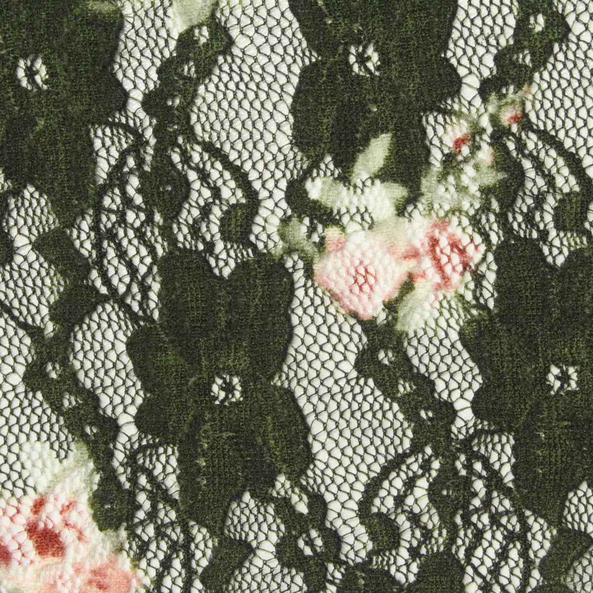 Dark Green Floral Lace, Nylon-Spandex