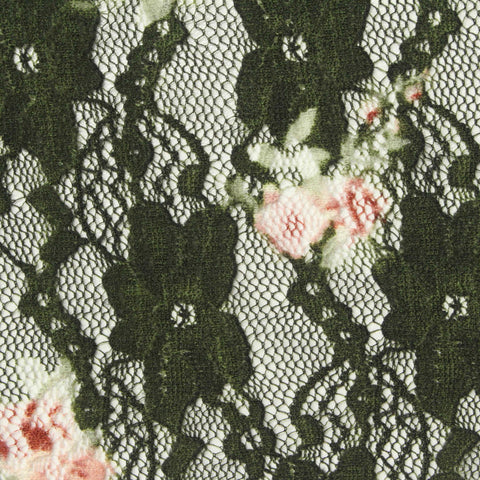 Dark Green Floral Lace, Nylon-Spandex