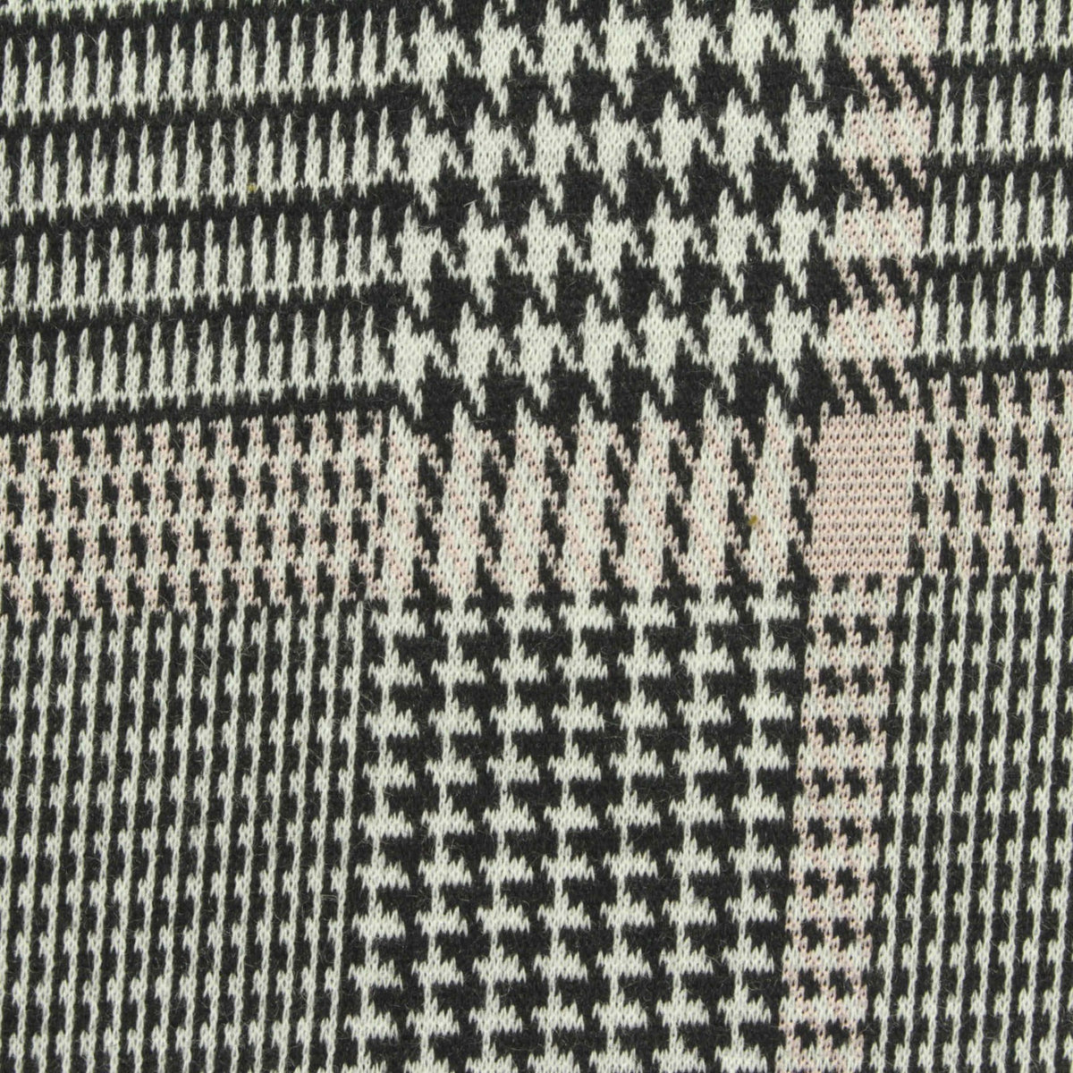 Black Houndstooth Interlock Knit, Polyester, 313 gsm