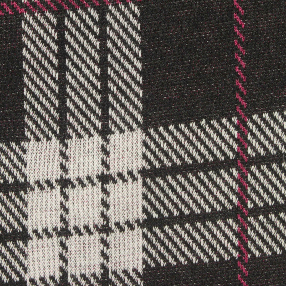 Black Plaid Interlock Knit, Polyester, 284 gsm