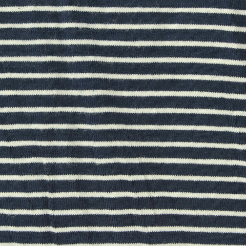 Navy Horizontal-Stripe Jersey Knit, Viscose, 260 gsm