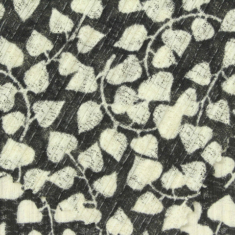Cream Leaves Rib Knit, Polyester