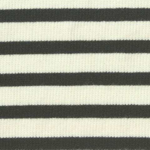 Dark Grey Horizontal-Stripe Rib Knit, Cotton, 200 gsm