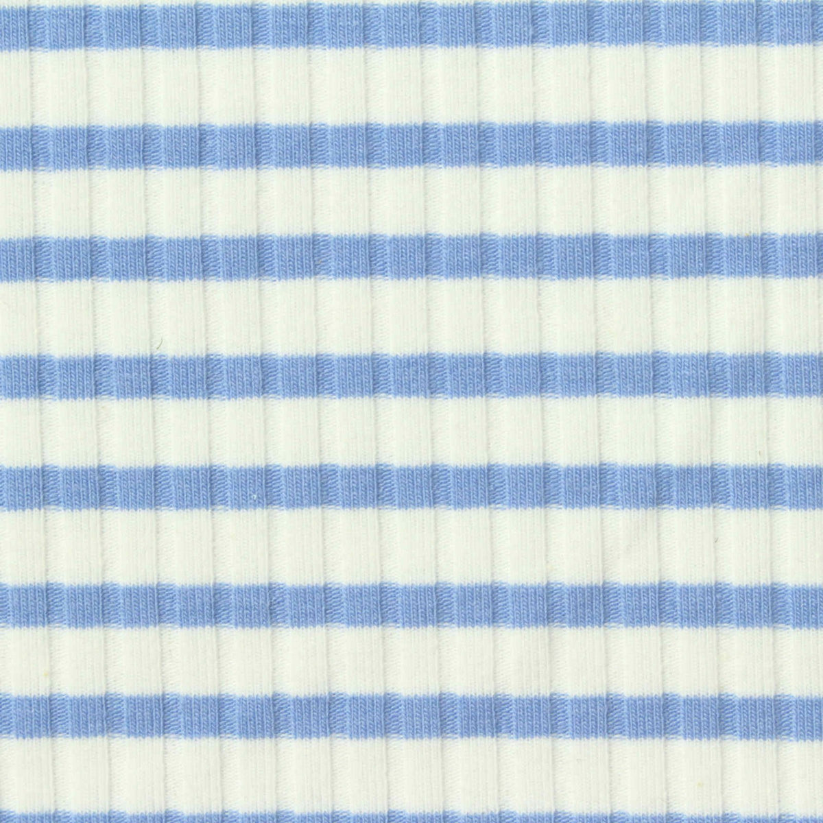 Blue Horizontal-Stripe Rib Knit, Poly-Cotton, 200 gsm