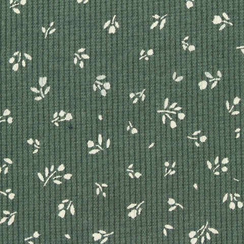 White Floral Rib Knit, Poly-Cotton, 250 gsm
