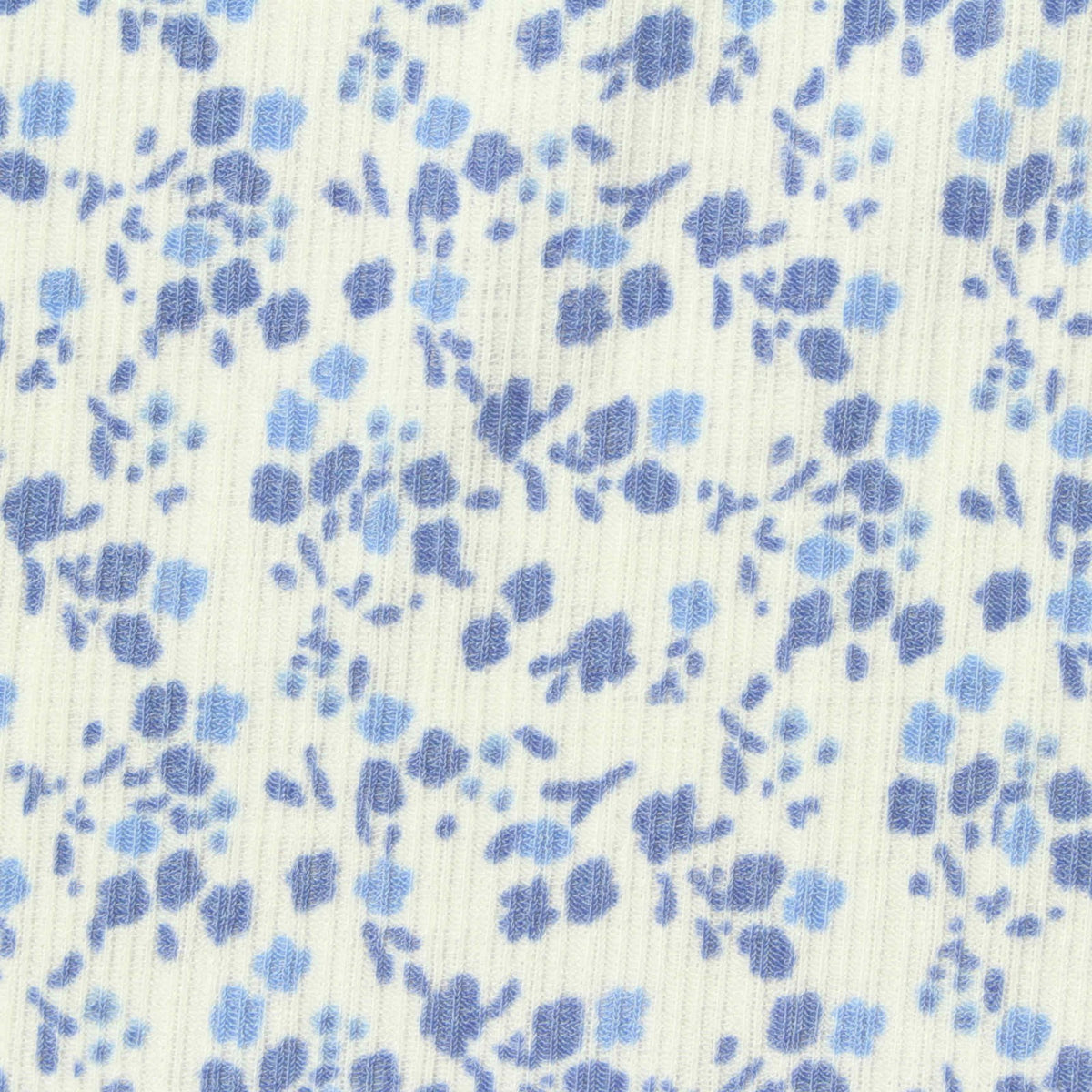 Blue Floral Rib Knit, Polyester, 180 gsm