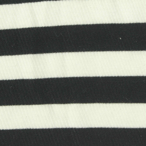 Black Horizontal-Stripe Rib Knit, Polyester, 210 gsm
