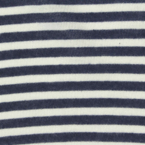 Navy Horizontal-Stripe Jersey Knit, Polyester, 130 gsm