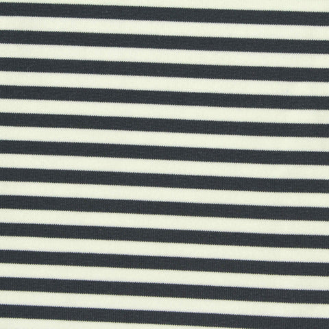 Black Horizontal-Stripe Jersey Knit, Polyester, 150 gsm