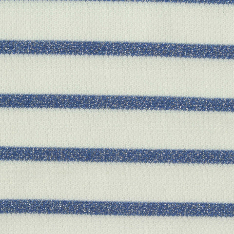 Blue Horizontal-Stripe Interlock Knit, Poly-Metallic