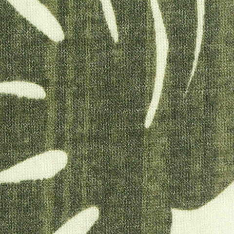Green Tropical-Leaf Jersey Knit, Poly-Tencel Lyocell