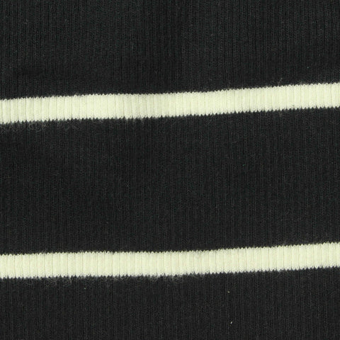 Striped Cotton Stretch Rib Knit Fabric, 300 gsm, 150 cm — Black