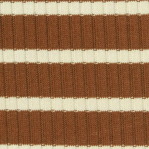 Brown Horizontal-Stripe Rib Knit, Poly-Viscose, 320 gsm