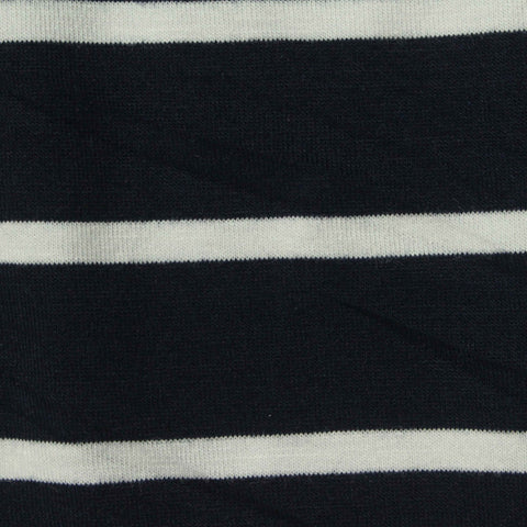 Navy Horizontal-Stripe Jersey Knit, Poly-Viscose, 170 gsm