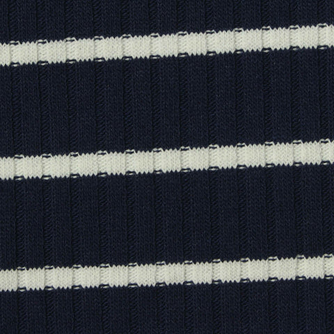 Navy Horizontal-Stripe Rib Knit, Poly-Viscose, 320 gsm