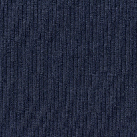 Viscose Polyester Stretch Rib Knit Fabric, 215 gsm — Navy