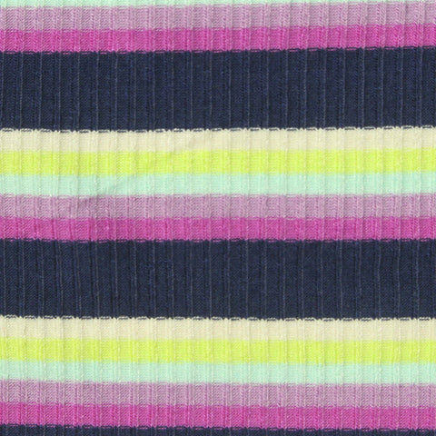 Dark Blue Horizontal-Stripe Rib Knit, Poly-Viscose, 240 gsm