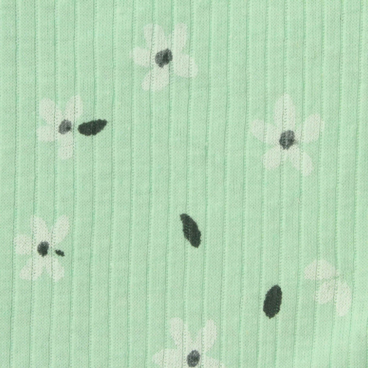 White Flowers Rib Knit, Cotton-Poly