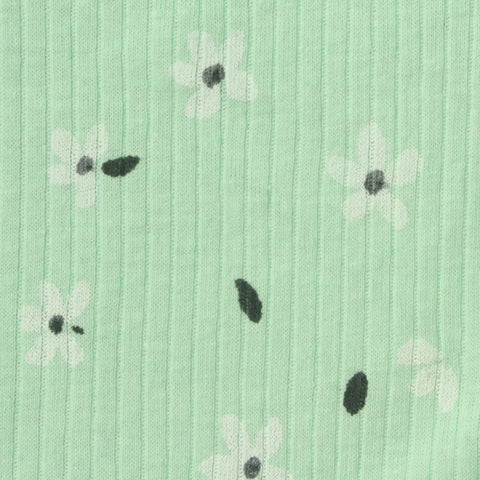 White Flowers Rib Knit, Cotton-Poly