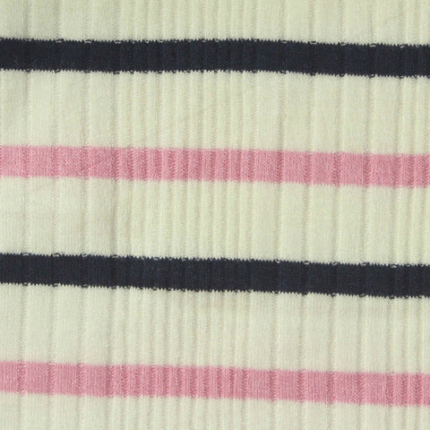 Navy Stripes Rib Knit, Viscose, 240 gsm
