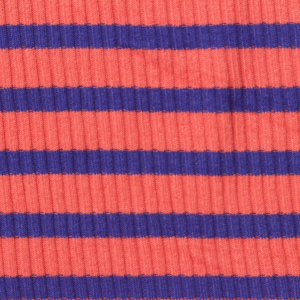 Coral Horizontal-Stripe Rib Knit, Cotton-Poly, 190 gsm