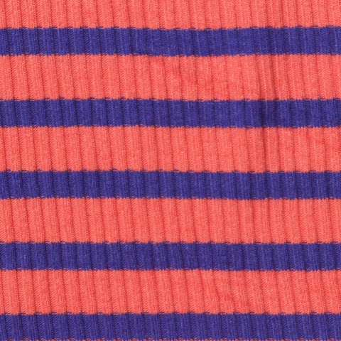 Coral Horizontal-Stripe Rib Knit, Cotton-Poly, 190 gsm