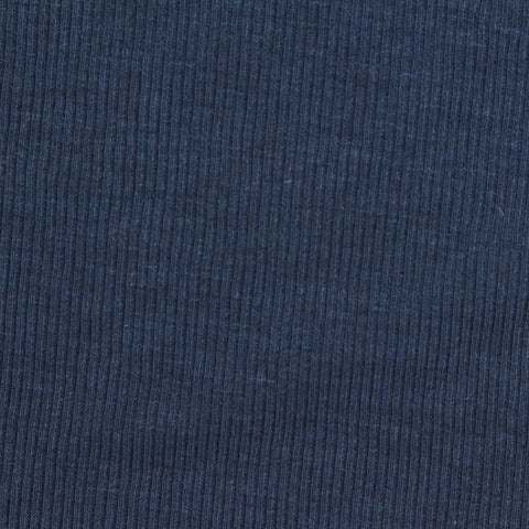 Polyester Viscose Stretch Rib Knit Fabric, 220 gsm — Navy