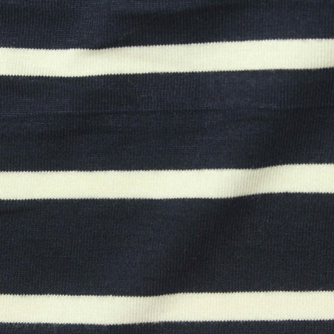 Navy Horizontal-Stripe Jersey Knit, Viscose, 200 gsm