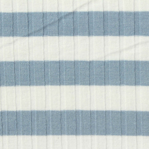 White Horizontal-Stripe Rib Knit, Poly-Viscose, 255 gsm