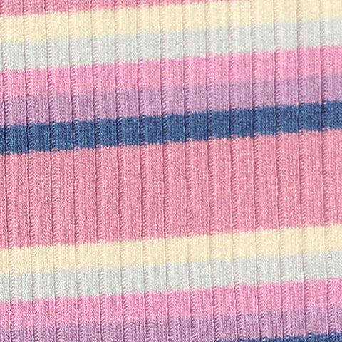 Pink Horizontal-Stripe Rib Knit, Poly-Viscose, 230 gsm