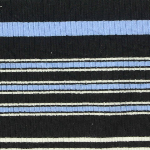 Black Horizontal-Stripe Rib Knit, Poly-Viscose, 310 gsm