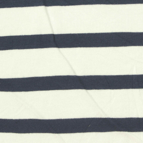 Navy Horizontal-Stripe Jersey Knit, Viscose, 150 gsm