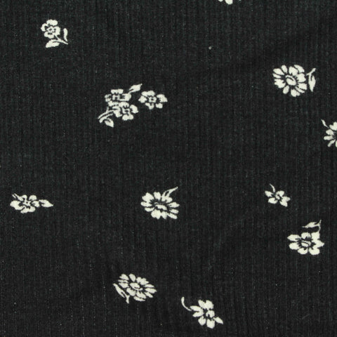White Floral Rib Knit, Viscose, 260 gsm