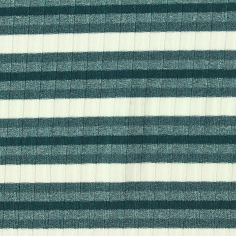 White Horizontal-Stripe Rib Knit, Polyester, 170 gsm
