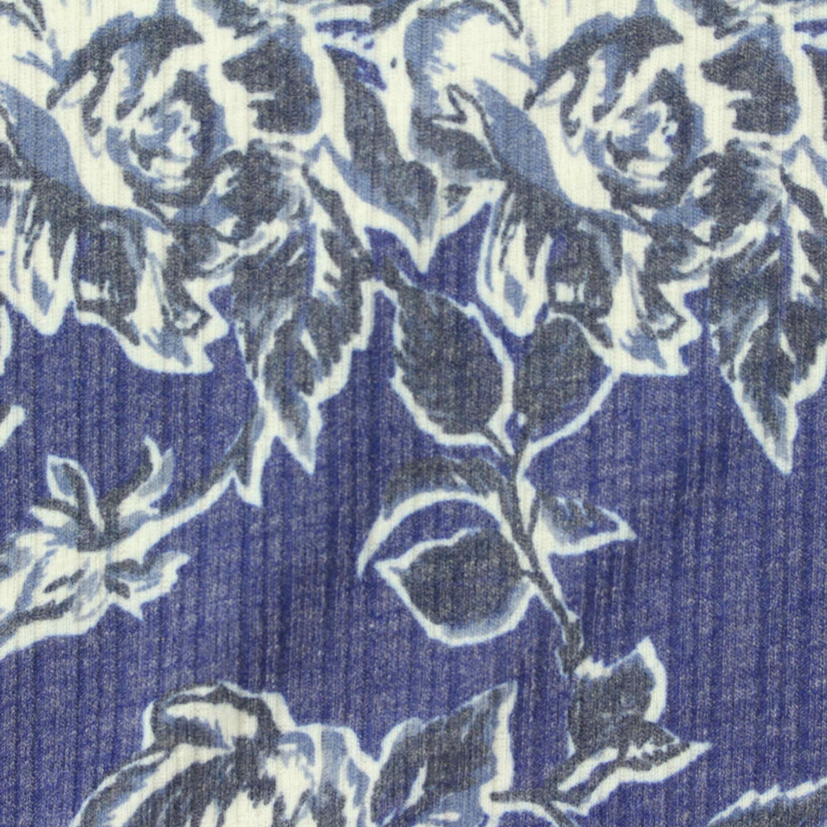 Blue Floral Rib Knit, Poly-Viscose