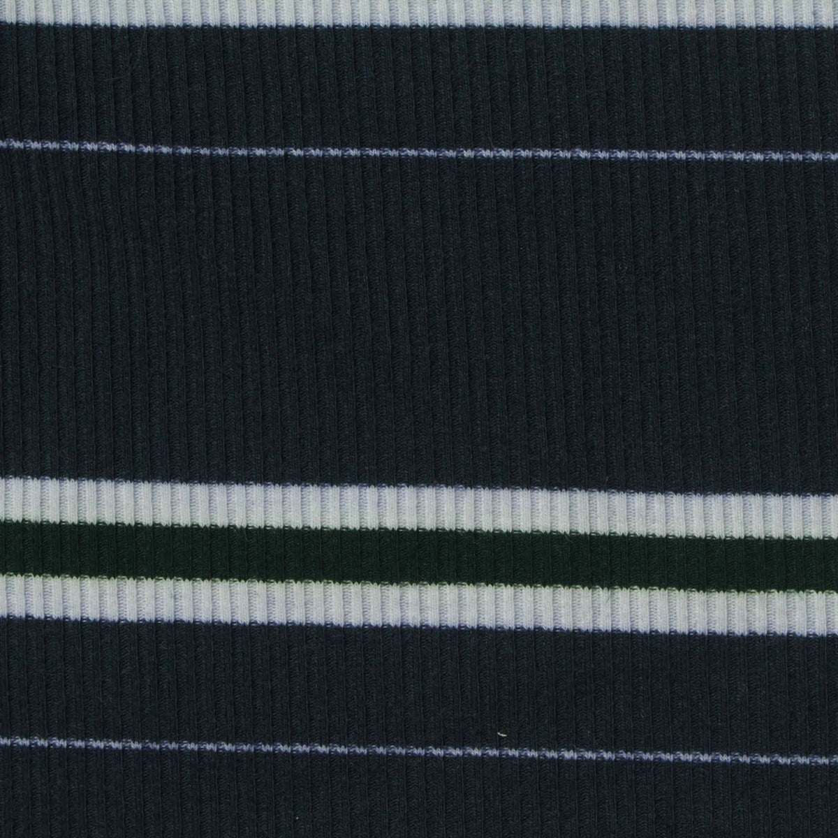 Dark Blue Horizontal-Stripe Rib Knit, Polyester, 305 gsm
