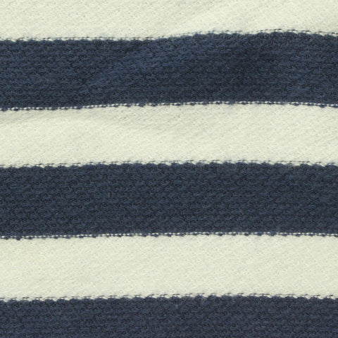 Navy Horizontal-Stripe French Terry, Poly-Cotton, 210 gsm