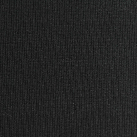 Polyester Viscose Stretch Rib Knit Fabric, 250 gsm, 110 cm — Black
