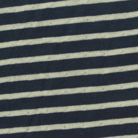 Navy Horizontal-Stripe Interlock Knit, Cotton, 210 gsm