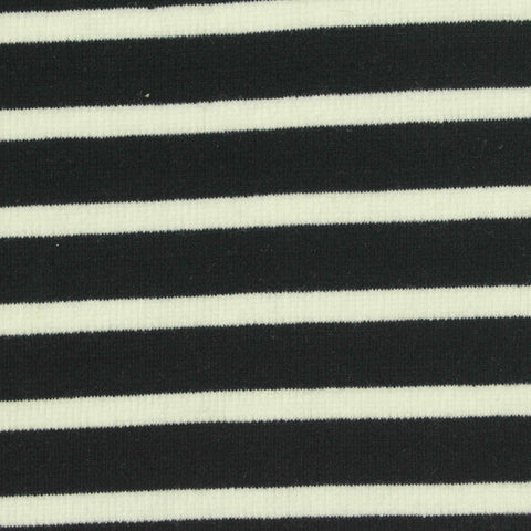 Black Horizontal-Stripe Ponte Knit, Poly-Cotton, 295 gsm, 164 cm