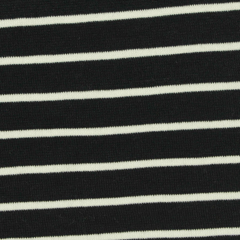 Black Horizontal-Stripe Rib Knit, Viscose, 240 gsm, 165 cm