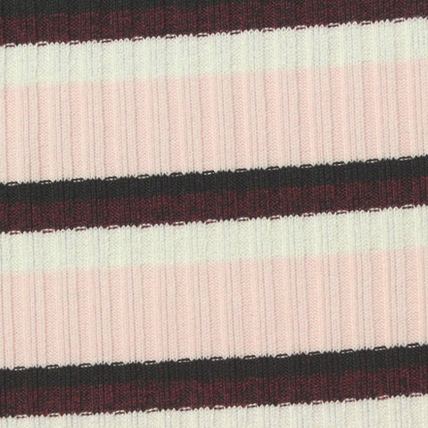 White Horizontal-Stripe Rib Knit, Poly-Viscose, 300 gsm
